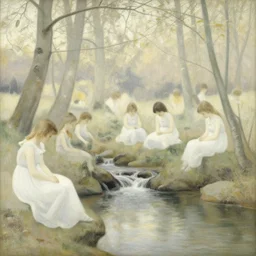 babbling brook by henri rousseau, pale color scheme,