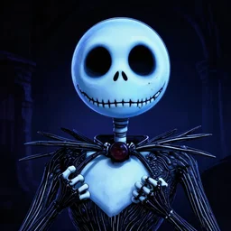 zombie jack skellington, in the style of beksinski, blue, black, vibrant, chiaroscuro, high detail, perfect artwork, clean lines