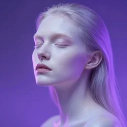 violet neon lights, out of focus photorealistic portrait of a beautiful aesthetic pale woman by sarah moon, very blurry, translucent white skin, closed eyes, foggy