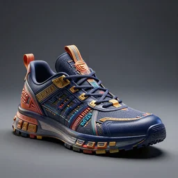extremely detailed realistic digital art render of a ciberpunk mayan sneakers by James Jean y craig mullins product shot view in studio render in unreal engine, ArtStation, CGSociety