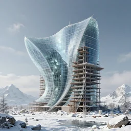 unfinished building by canaletto, sci - fi solar wind atlantis made of glass at winter, archdaily, wallpaper, highly detailed, trending on artstation.
