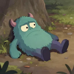 an awkward monster fell to the ground and is very ashamed of it, awkward situation