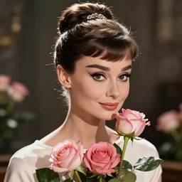 beautiful charming goddess of sunshine and roses, inspired by audrey hepburn and tina fey, character art portrait, deviantart artstation, by alena aenami, by michael whelan, behance hd, bokeh