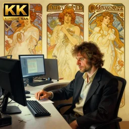 hyperrealist portait of zu nd odyofilz mixing a music track at the office. by jeremy mann and alphonse mucha, fantasy art, photo realistic, dynamic lighting, artstation, poster, volumetric lighting, very detailed faces, 4 k, award winning