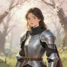 knight, woman, illustration, rim light, top light, perfectly shaded, spring time, slight overcast lighting, soft painting, art by krenz cushart