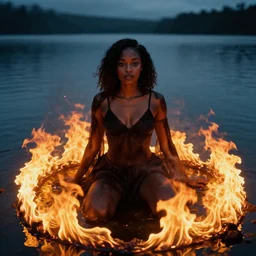 black woman surrounded by a lake of fire