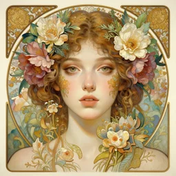full - length portrait!!!! about the beautiful!!!! symmetrical face!! girl, beautiful, cute face decorated with flowers and plants, complex, elegant, highly detailed, digital painting, artstation, concept art, smooth, clear focus, illustration, works by artgerm, greg rutkowski and alphonse mucha, 8 k