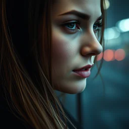 photo of a woman, cinematic, film, macro head shot, high quality