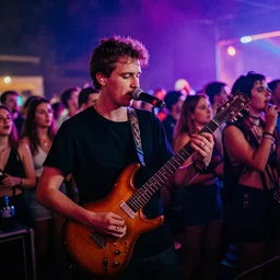 Bethoven playing at a rave, colorful