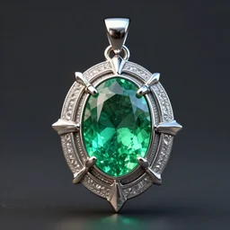 shiny metallic amulet with a glowing emerald, highly detailed, concept art, beautiful, octane render