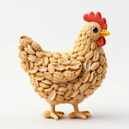 a photorealistic chicken made out of peanuts