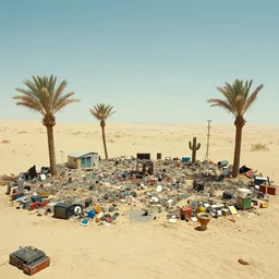 desert oasis made of electronics, still from a kiyoshi kurosawa movie, sanriocore, full sun lighting,