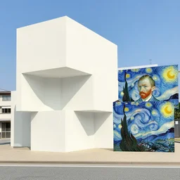 beautiful day in fukuoka. fibonacci cubes and prisms. retro minimalist art by jean giraud and van gogh.