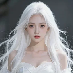 stunningly beautiful goddess, porcelain skin, long white hair, symmetrical, overwhelming, innocent, ethereal, live 2 d anime style, 8 k