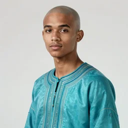 young bald jaden smith as ancient bedouin, cyan tunic, intricate, elegant, highly detailed, digital painting, artstation, concept art, smooth, sharp focus, illustration, orientalism, bouguereau, rutkowski, mucha