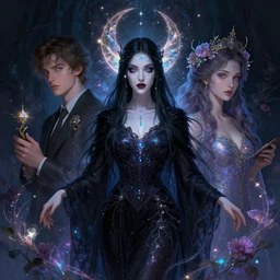 dark sorceress by james jean, charlie bowater, tom bagshaw, nikolay makovsky, melanie delon : : enchanting, ethereal, magical, glowing, sparkle, prismatic, iridescent, portrait, character design, illustration, hyperrealism, photorealism, digital art, concept art, dark fantasy, flowerpunk, whimsy, weta, wlop, artstation