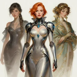 christina hendricks wearing cyberpunk 2 0 7 7 futuristic clothing, intricate, elegant, highly detailed, digital painting, artstation, concept art, smooth, sharp focus, illustration, art by artgerm and greg rutkowski and alphonse mucha