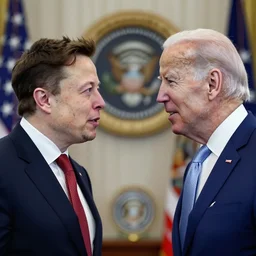 president joe biden face to face with elon musk, nikon 3 5 mm, photograph