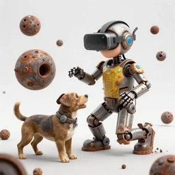 junkys kid and dog playing, cybernetic gadgets and vr helmet, durty colours, rusty shapes, biotechnology, tim hildebrandt, wayne barlowe, bruce pennington, donato giancola, larry elmore, oil on canvas, masterpiece, trending on artstation, featured on pixiv, cinematic composition, hyper - detailed, hd, hdr, 4 k, 8 k