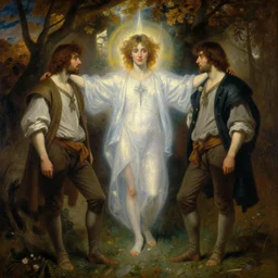 a painting of john dee spirit conversation by gustav moreau, jean delville and  Gaston Bussiere
