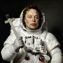portrait of Elon musk as an astronaut holding a cross and wearing a helmet by George Stubbs, renaissance painting, oild painting, old master