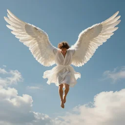 man coming down from heaven and angel wings