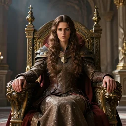 the elder scrolls vi, charismatic regal humble brunette female jarl, portrait, throne room, atmospheric lighting, painted, intricate, volumetric lighting, beautiful, daytime, sunny weather, slight overcast, sharp focus, deep colours, ultra detailed, by leesha hannigan, ross tran, thierry doizon, kai carpenter, ignacio fernandez rios