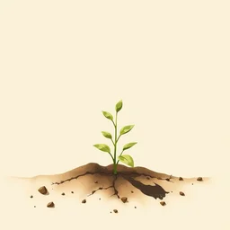 small plant growing from the soil, limited neutral palette, by pascal campion, petros afshar, anton fadeev, dean ellis, randolph stanley hewton, beautiful graphic, propaganda poster art 1 9 7 0 s illustrated advertising art, painterly design