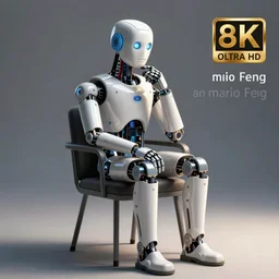 an I Robot sitting on a chair and thinking, the thinker, by mario feng, ray tracing, master shot, octane render, 8k, ultra hd, perfect light