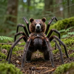 photograph of a spider bear hybrid standing in the forest, 4 k, nikon d 8 5 0