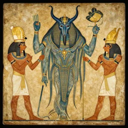 An ancient Egyptian painting depicting an The way people worship Cthulhu.