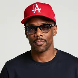 a photograph of a young chris rock with wayfarer glasses and red baseball cap having a barbecue, by floro dery, shoji kawamori, and greg rutkowski, artstation, concept art, high quality illustration, mtmte, cover art