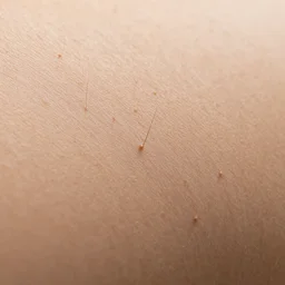 macro photo of human skin, goosebumbs, hairs standing up