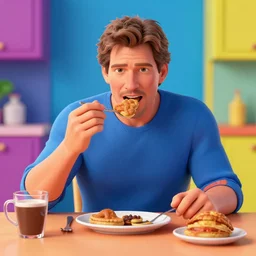harrison ford eating breakfast, colorful, contrast, 3 d scene, greg rutkowski, zabrocki, karlkka, jayison devadas, trending on artstation, 8 k, ultra wide angle, zenith view, pincushion lens effect