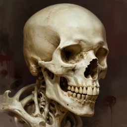 stunning southern god of skull portrait, bones, skull, dirt, bloody background fantasy, intricate, elegant, highly detailed, digital painting, artstation, concept art, smooth, sharp focus, illustration, art by afshar petros and krenz cushart and artem demura