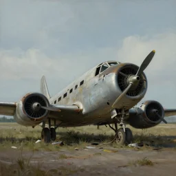 a abandoned and destroyed aeroplane in the style of sylvain sarrailh, beautiful digital art, cinematic art, concept art, matte painting, oil painting - n 10