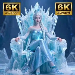 photo of a very beautiful!! ice queen sitting on her ice throne highly detailed 8 k hdr smooth sharp focus high resolution award - winning photo