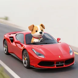 a dog driving a ferrari, digital art
