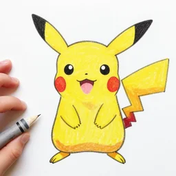 pikachu badly drawn with crayons by a 2 years old