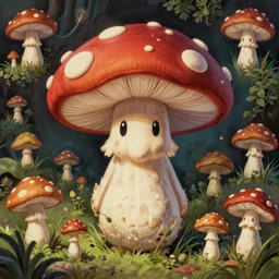 mushroom boy, desktop background, path traced, highly detailed, high quality, digital painting, by studio ghibli, lise deharme, alexander jansson, paul lehr, tim white, hans zatzka, george stubbs, louis wain, alphonse mucha, louis anquetin, theodore chasseriau, vittorio matteo corcos