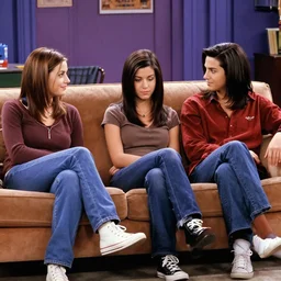 the cast of Friends sitting on the couch, but they are in still in high school