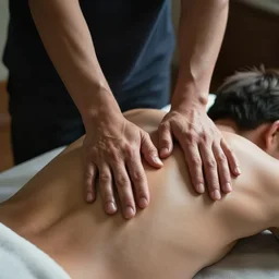 close - up of an osteopath massaging the back of a patient lying on the examination couch