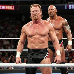 walter white as dwayne the rock johnson in a wrestling ring with jesse pinkman, film still, cinematic, rule of thirds, professional color, graded, detailed, 4 k,