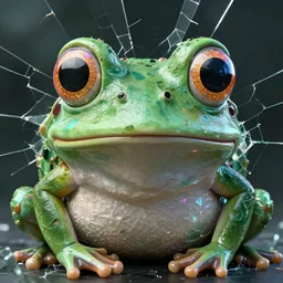 portrait of funny giant cute eyes shattered glass frog, intricate abstract. intricate artwork, by tooth wu, wlop, beeple, dan mumford. concept art, octane render, trending on artstation, greg rutkowski very coherent symmetrical artwork. cinematic, key art, hyper realism, high detail, octane render, 8 k, iridescent accents