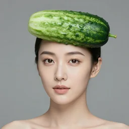 portrait of a woman with a cucumber head