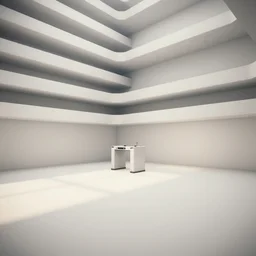 screenshot of game on unreal engine 5, a large white empty breakroom with a security checkpoint, photorealistic, retrofuturism, brutalism, staggered terraces, minimalist, soft vintage glow