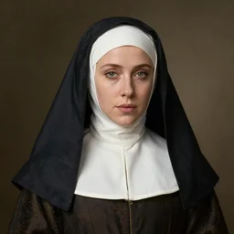medieval portrait of millie bobby brown dressed as a nun, in the style of eugene de blaas