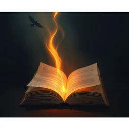 light falling on a mythical book in dark background, dark color scheme, artstation