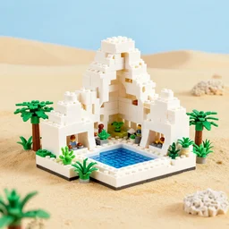white habitat 6 7, ecofuturism lego architect building in the dessert, lush plants and infinite pool