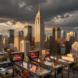 city with pinball machine buildings